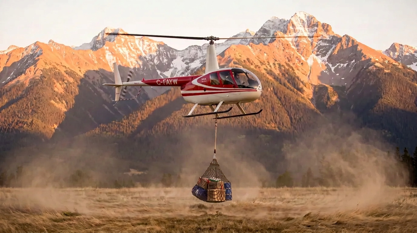 R44 Raven II with a net load in the Rocky Mountains